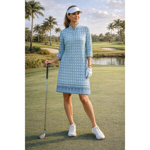 Cabana Life Sport Dress UPF50 Golf Athleisure 3/4 sleeve dress Sz Medium Preppy